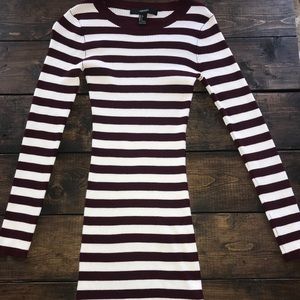 Maroon and white colored stripe tight dress